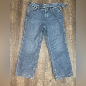 White House Black Market High Rise Wide Leg Crop Jeans Women's 6 Belted WHBM